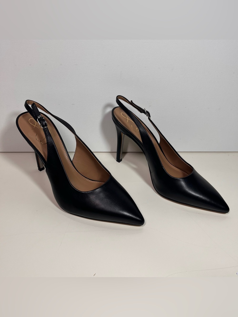 Sam Edelman Black Leather Pointed-Toe Slingback Pumps